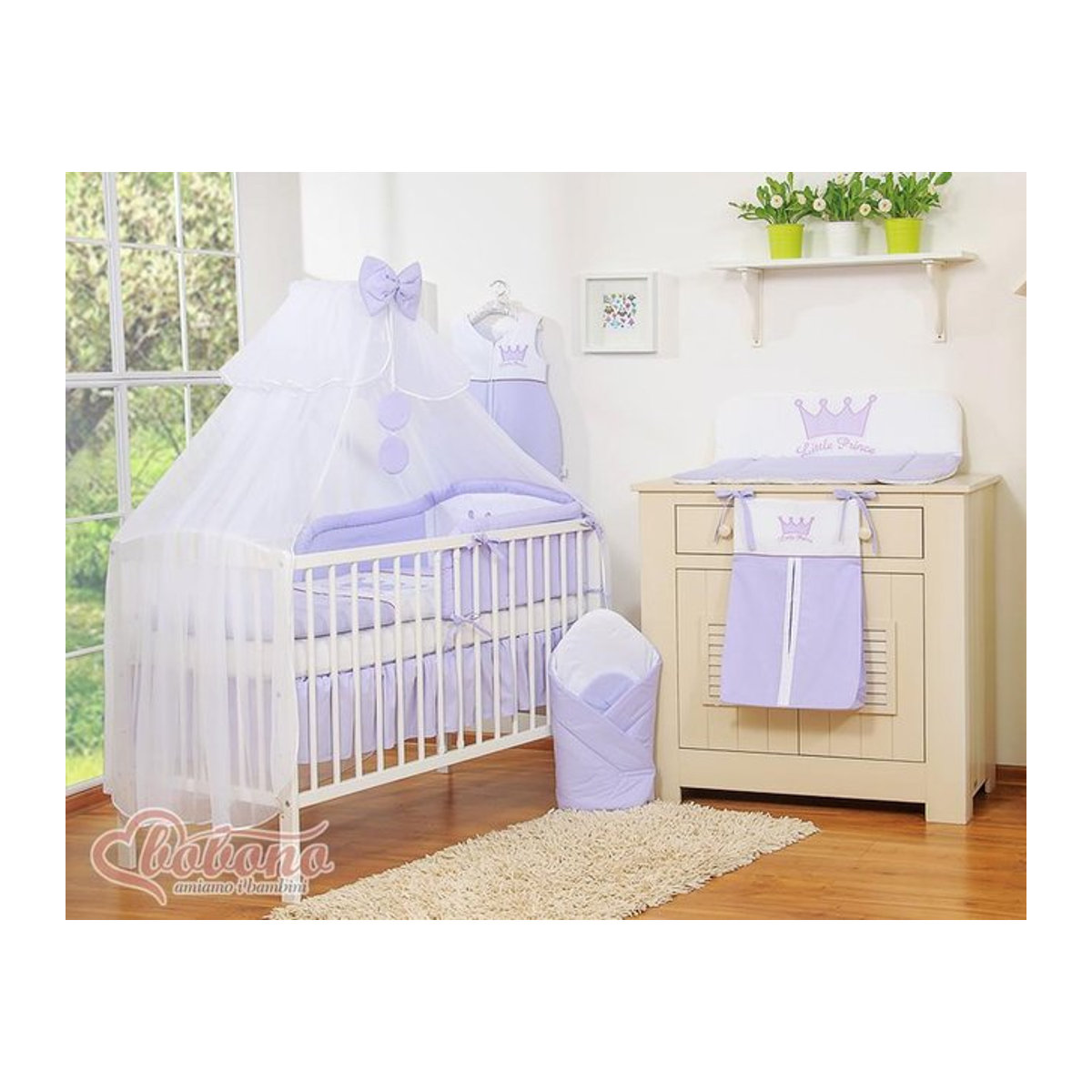Moskitonetz für Babybetten aus Chiffon mit Ringen und Schleife in Lila - Bild 1