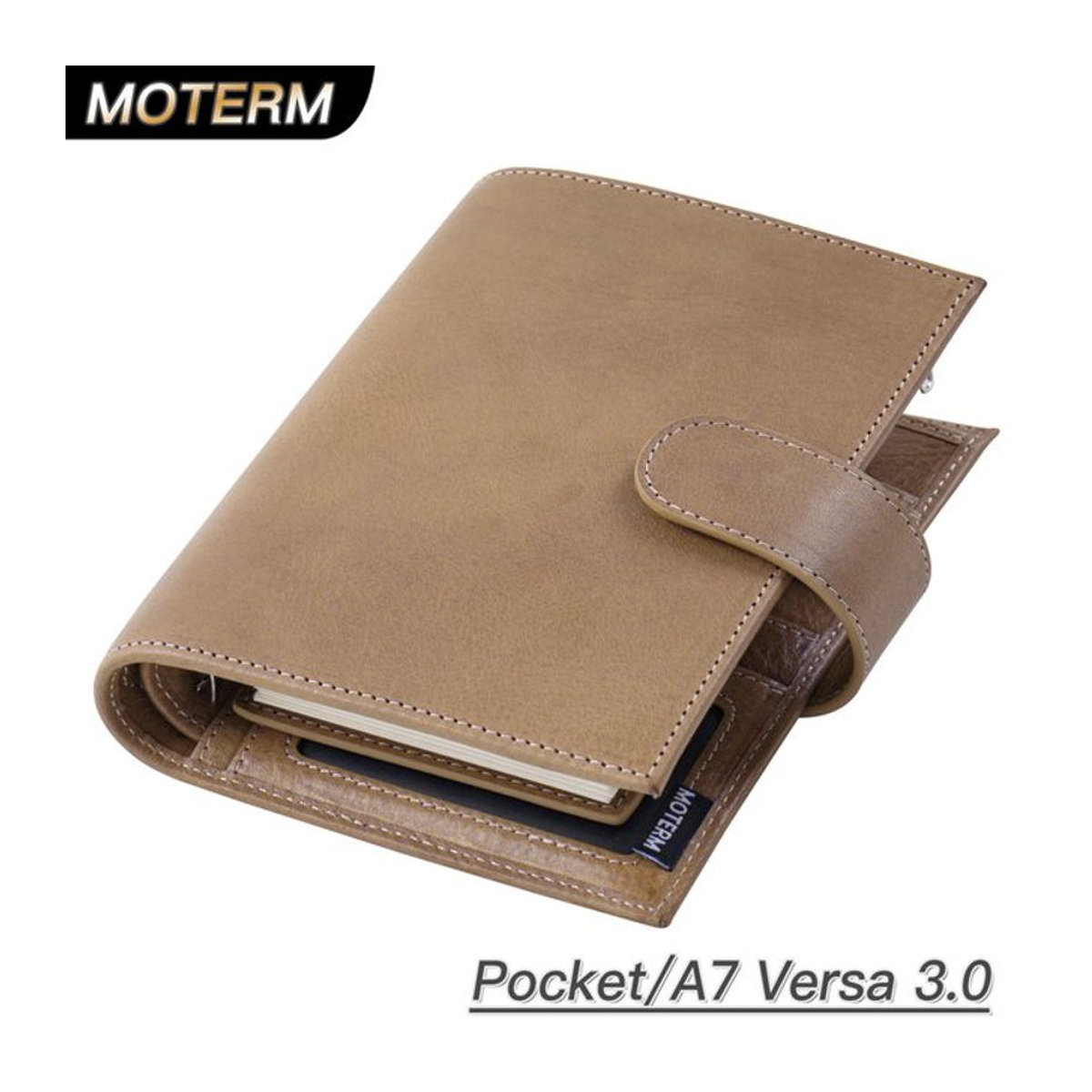 Moterm Pocket Versa 3,0 Ringplaner Agenda Journal aus Vollkornleder in Braun und Grapefruit mit 19mm Brieftasche - Bild 1