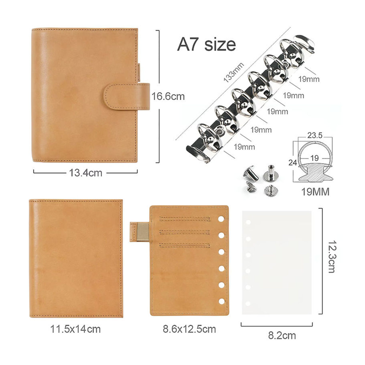 Moterm Pocket Versa 3,0 Ringplaner Agenda Journal aus Vollkornleder in Braun und Grapefruit mit 19mm Brieftasche - Bild 2