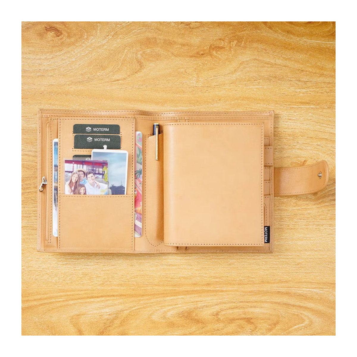 Moterm Pocket Versa 3,0 Ringplaner Agenda Journal aus Vollkornleder in Braun und Grapefruit mit 19mm Brieftasche - Bild 3