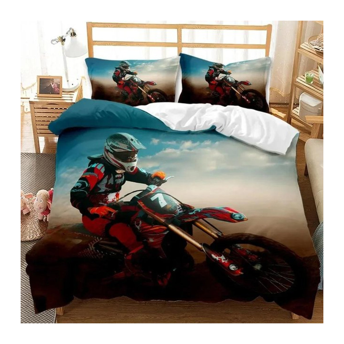 Motocross Bettwäscheset für Kinder und Jugendliche mit Reißverschluss, Polyester, B/H: 200 x 200 cm - Bild 1