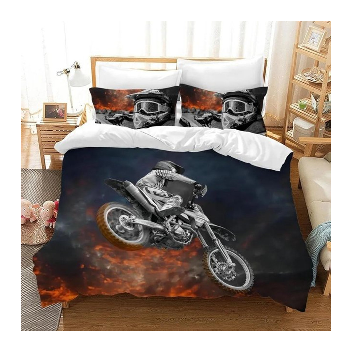 Motocross Bettwäscheset von JMG Household Supplies für Kinder mit Reißverschluss, Breite: 140 cm, Länge: 210 cm - Bild 1