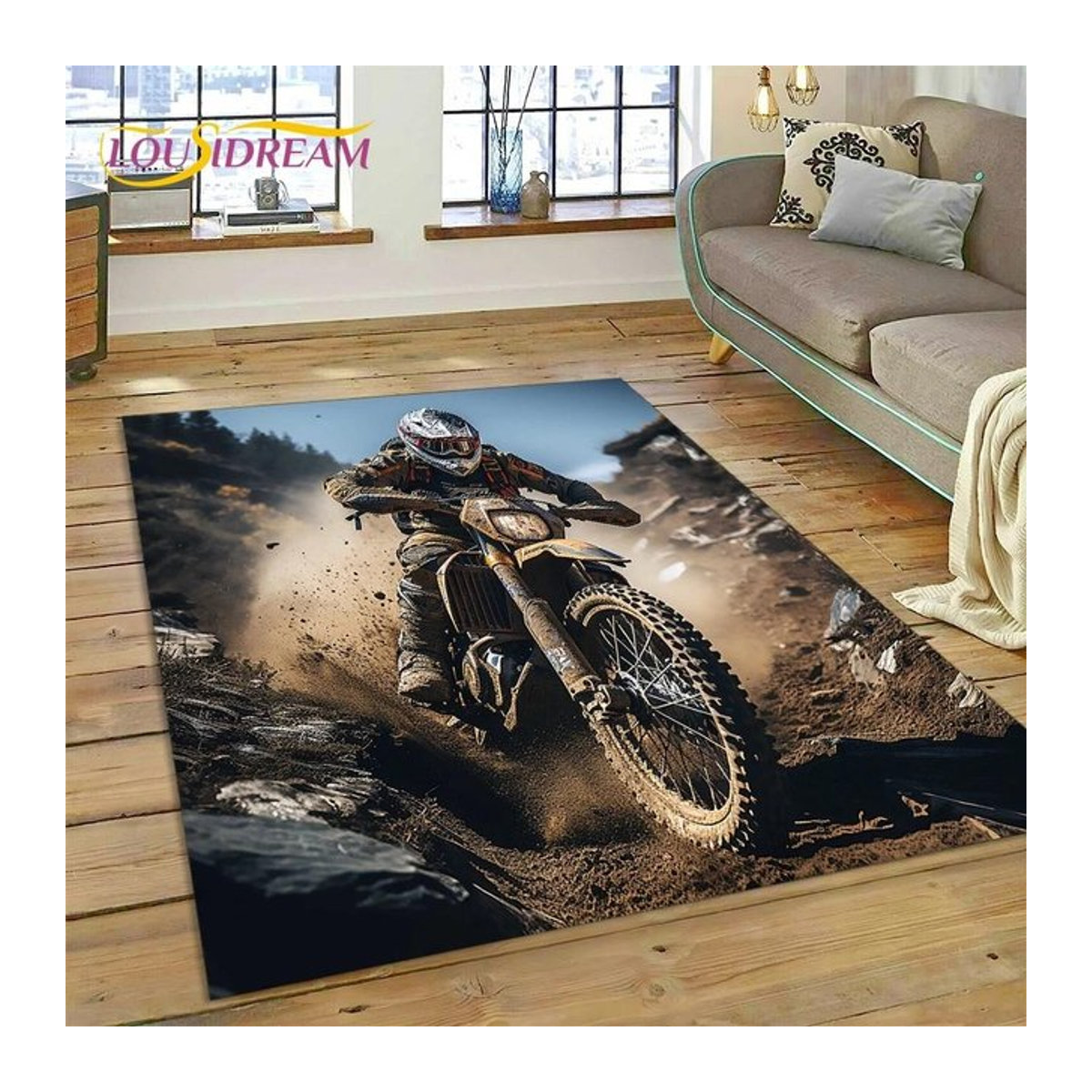 Motocross-Teppich JGJG im Retro-Design für Wohnzimmer und Schlafzimmer, B/B/H: 60 x 40 cm - Bild 1