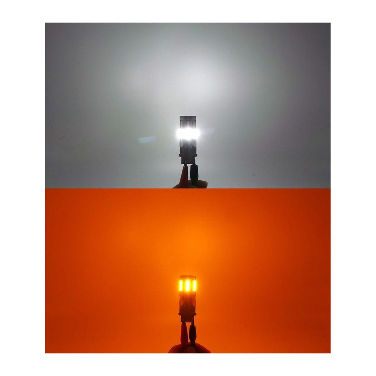motoLEDy 2er Set P27/7W LED-Birnen 3157 12-24V CANBUS Fehlerfrei Kaltweiß-Orange - Bild 3