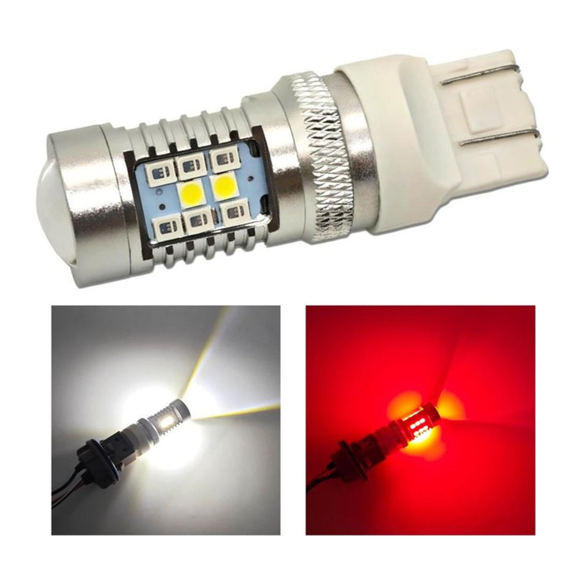 motoLEDy 2er Set W21/5W LED Birnen 7443 12V CANBUS zweifarbig Weiß-Rot Kaltweiß für Off-Road - Bild 1