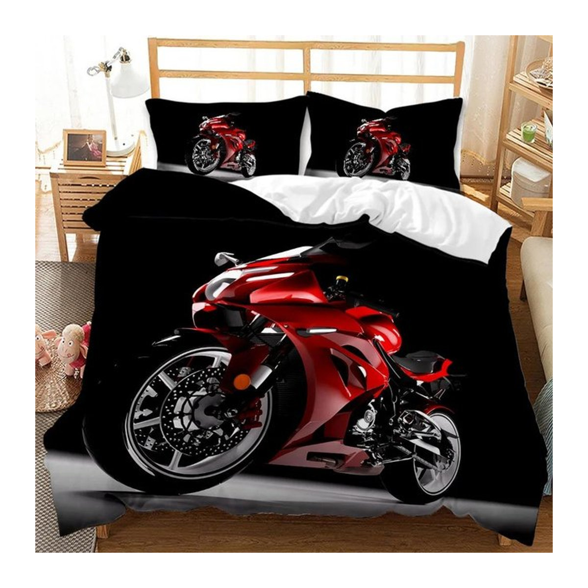Motorrad Bettbezug Motocross Design mit Reißverschluss für Teenager B/B: 135 x 200 cm - Bild 1