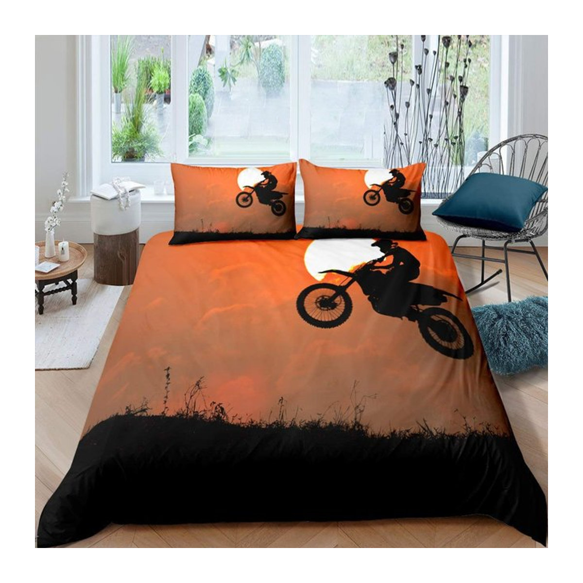 Motorrad Königin Bettwäscheset Motocross Dirt Bike Bettbezug mit Reißverschluss aus Polyester, B/H: 135 x 200 cm - Bild 1