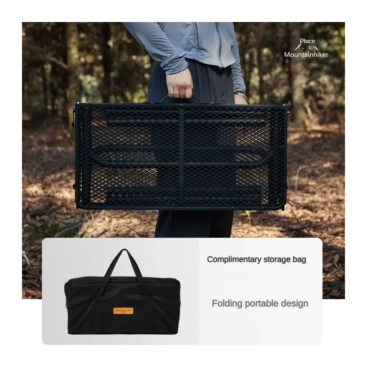 Mountain hiker Tragbarer Camping Klapptisch aus Aluminiumlegierung in Schwarz mit Höhenverstellung und Mesh-Oberfläche für Outdoor, Grillen und Picknick - Bild 3
