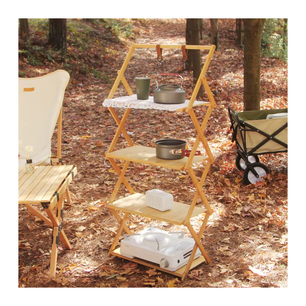 Mounthiker Bambus Outdoor Camping Regal faltbar mit Tasche - Bild 4