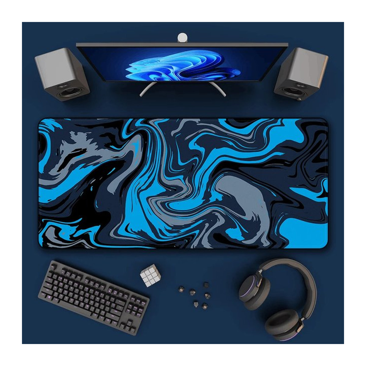 MOUPING Gaming-Mauspad XXL Strata Liquid in Blau, rutschfeste Schreibtischunterlage aus Gummi mit abstraktem Design - Bild 1