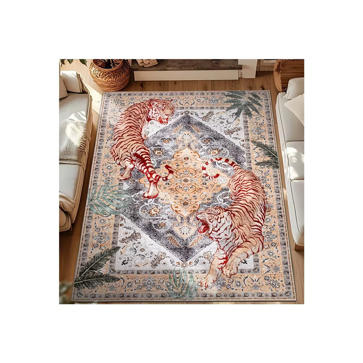 Moynesa Tiger Bohemian Druckteppich mit Retro-Tiger-Muster für Wohnzimmer und Küche - Bild 2