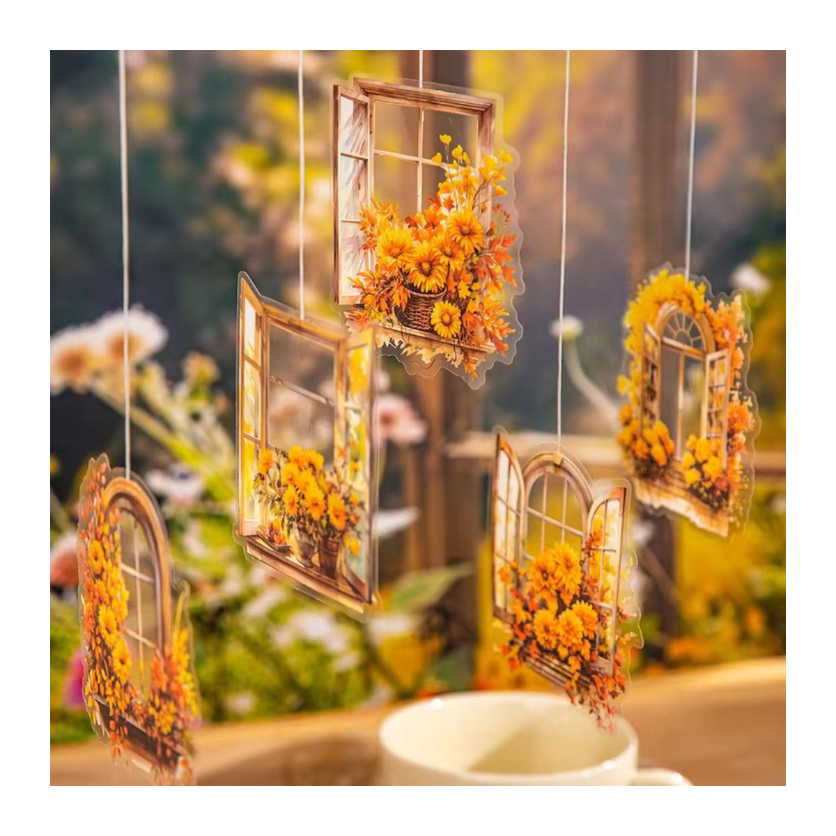 Mr. Paper 10er Paket Wasserdichte PET Aufkleber Vier Jahreszeiten Fenster Spiegel Serie in Vintage Floral Design, Mehrfarbig - Bild 3