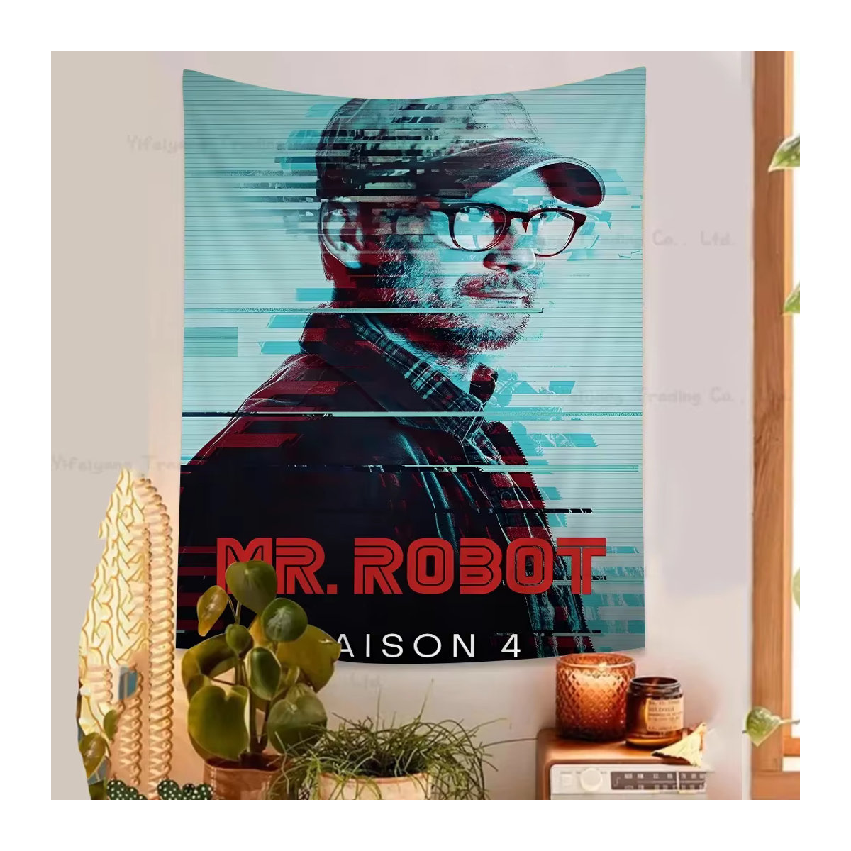 Mr. Robot Wandbehang mit floralem Design in Mehrfarbig, Rechteckige Textil-Wanddekoration im Bohemian-Stil, B/H: 50 x 70 cm - Bild 3