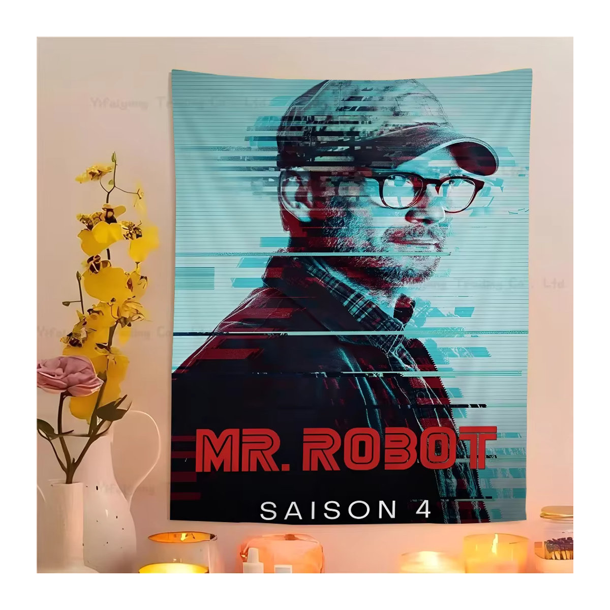 Mr. Robot Wandbehang mit floralem Design in Mehrfarbig, Rechteckige Textil-Wanddekoration im Bohemian-Stil, B/H: 50 x 70 cm - Bild 6
