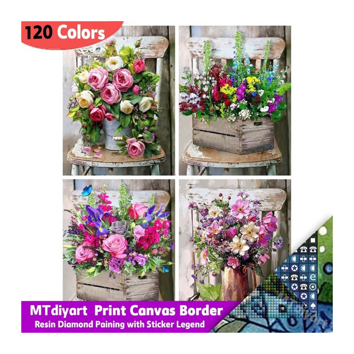 MTdiyart Diamond Painting Set Floral Rose Motiv in Mehrfarbig mit Leinwand und Zubehör - Bild 1