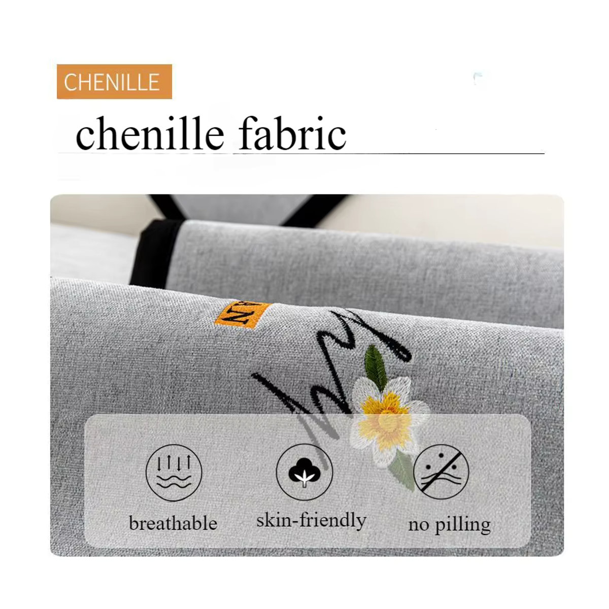 Mtuove L-förmiger Sofabezug aus weicher Chenille-Stickerei in Grau, rutschfester Schutz für dein Sofa im Wohnzimmer - Bild 3