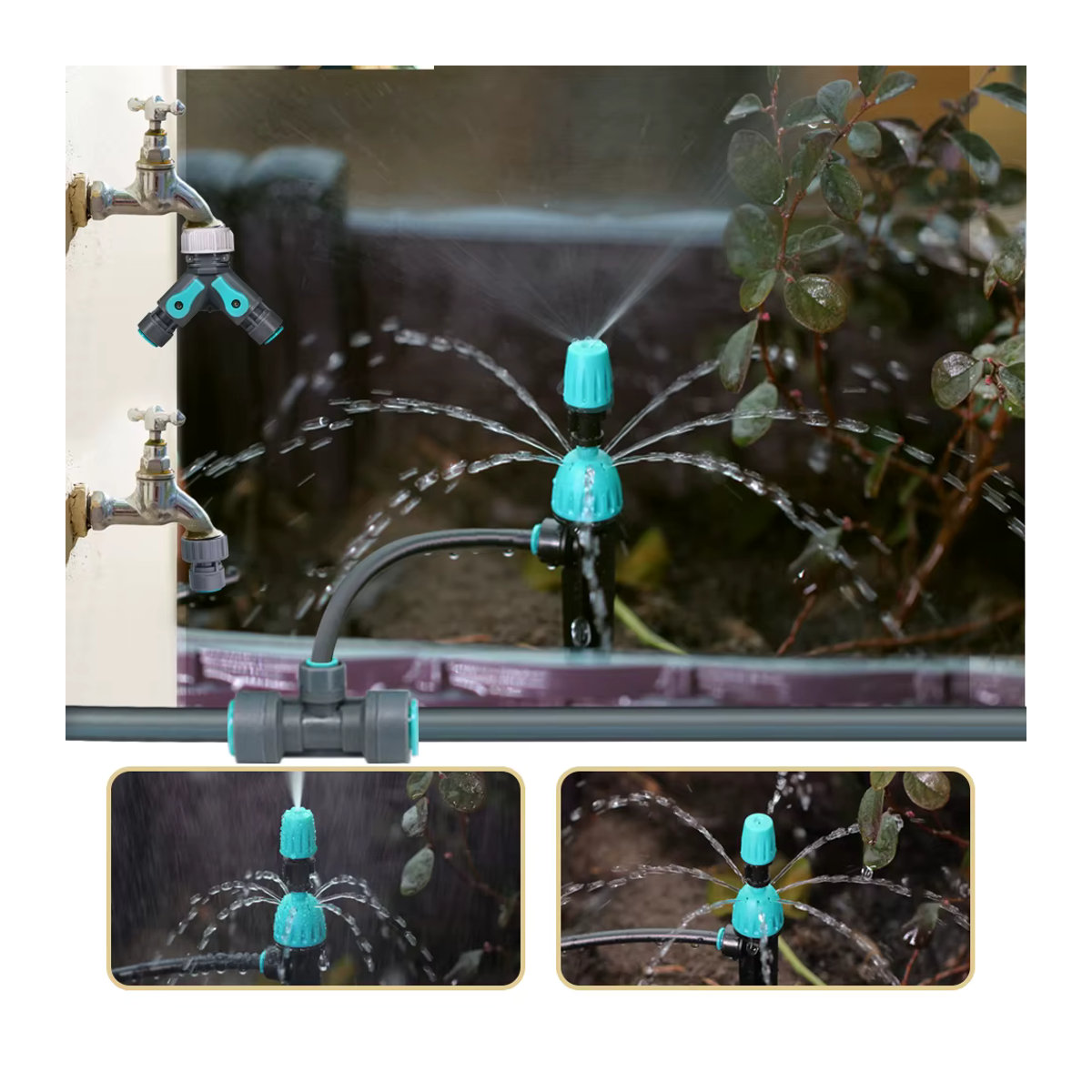 MUCIAKIE 2-in-1 Gartenbewässerungssystem mit 3/8 Zoll PE-Schlauch, einstellbarer 360 Grad Sprinkler und Micro Drip Sprayer Kit in Multicolor - Bild 4