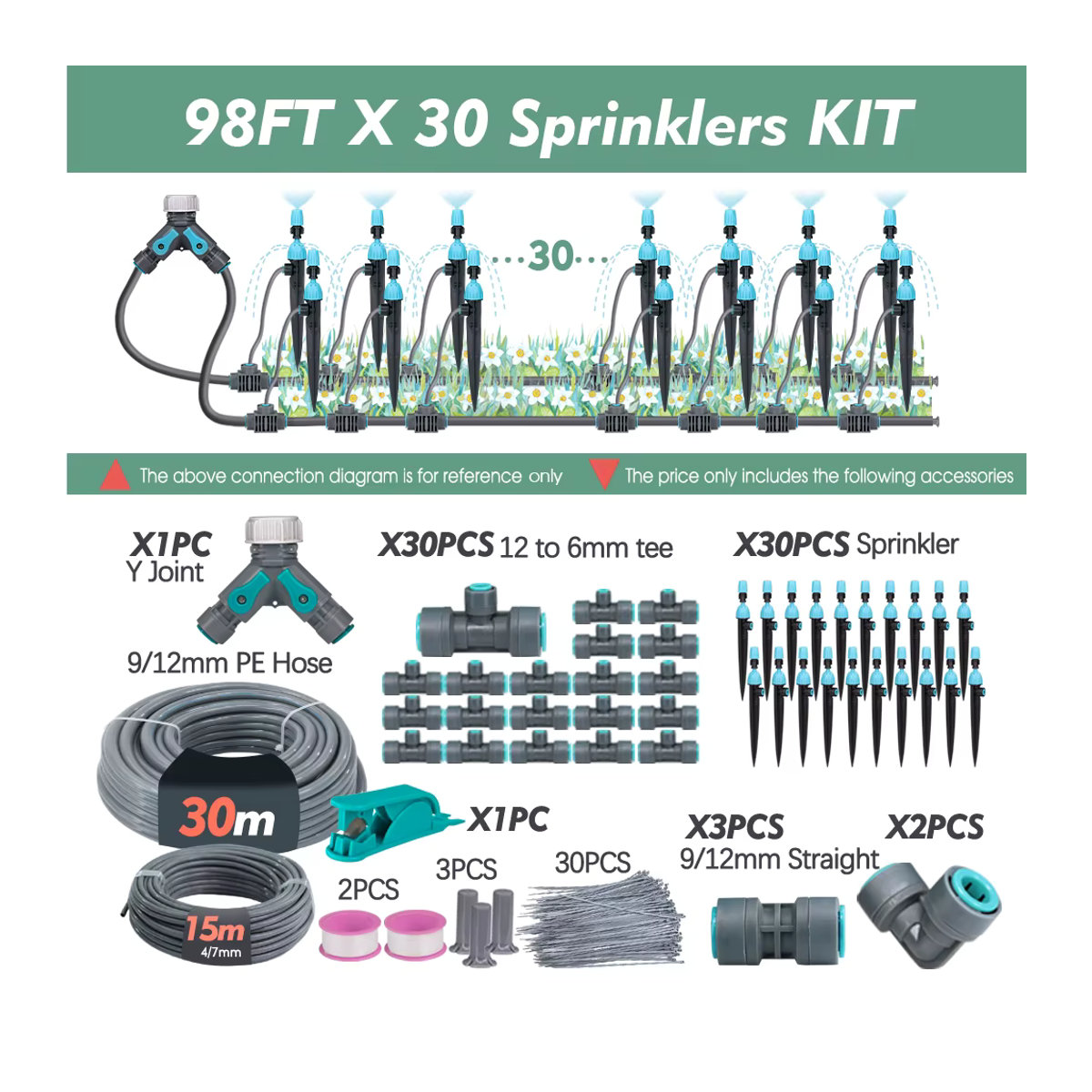 MUCIAKIE 2-in-1 Gartenbewässerungssystem mit 3/8 Zoll PE-Schlauch, einstellbarer 360 Grad Sprinkler und Micro Drip Sprayer Kit in Multicolor - Bild 5