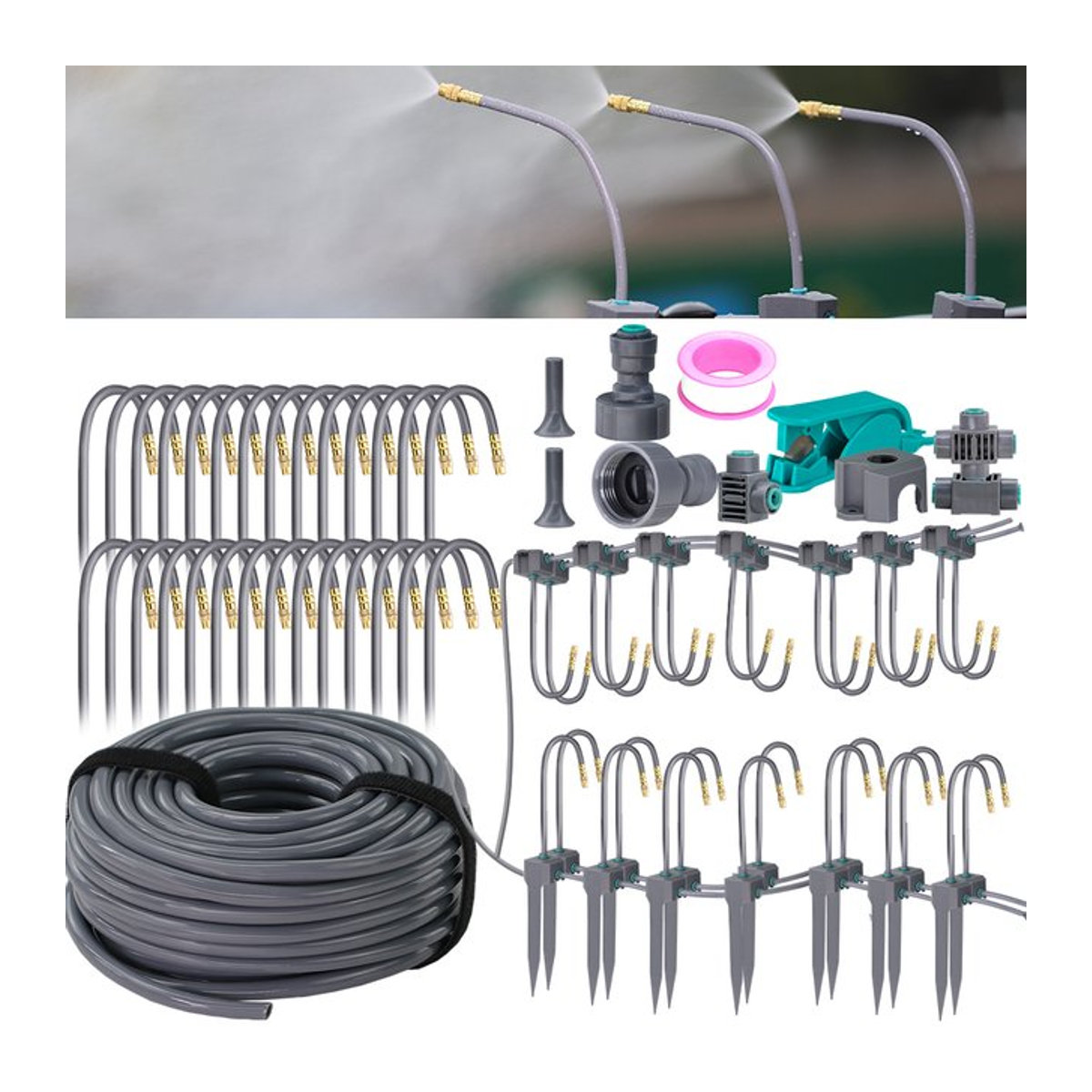 Muciakie Advanced Garden Misting Bewässerungssystem mit flexibler Messingdüse und Schnellanschluss für 1/4 Zoll Schlauch, Schwarz - Bild 1