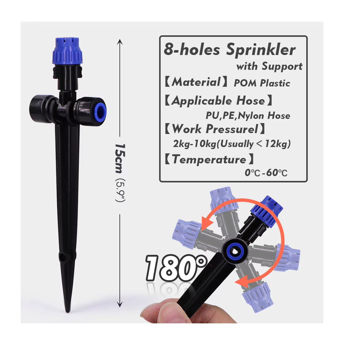 MUCIAKIE Micro-Bewässerungssystem mit 8-Loch verstellbarem Sprinkler, 15mm PE-Schlauch und Schnellanschluss, Schwarz - Bild 3