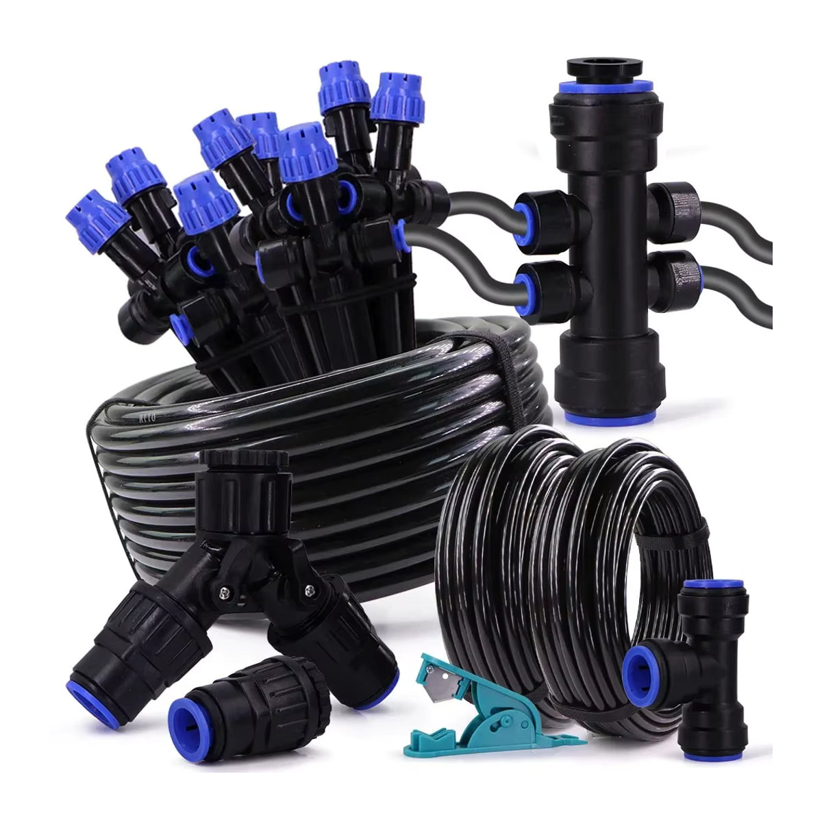 MUCIAKIE Micro-Bewässerungssystem mit 8-Loch verstellbarem Sprinkler, 15mm PE-Schlauch und Schnellanschluss, Schwarz - Bild 6
