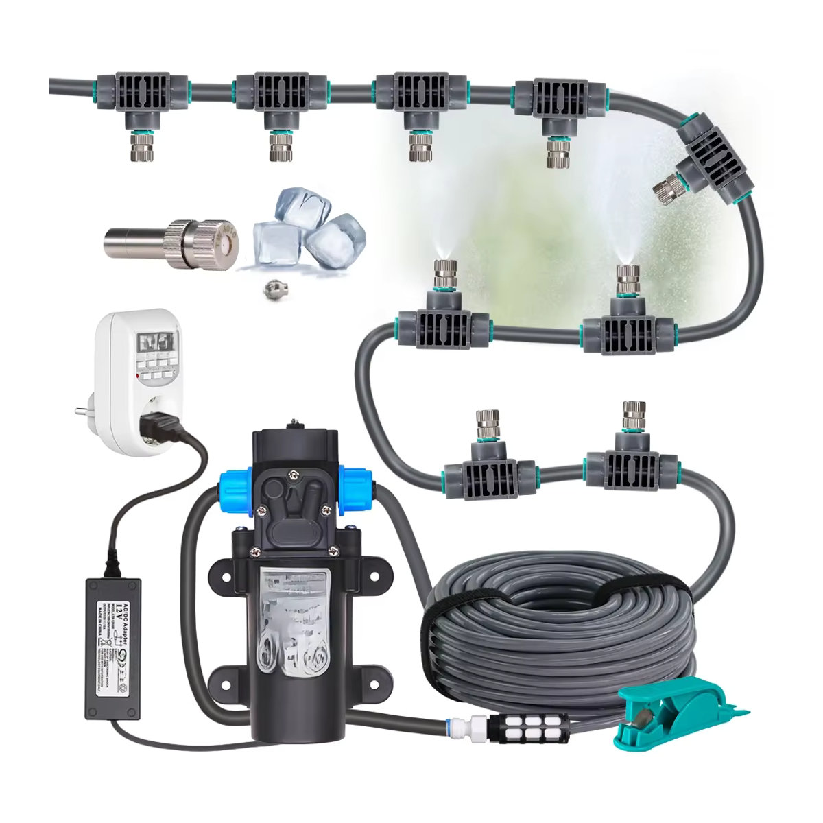 MUCIAKIE Mikro-Bewässerungs-Kit mit selbstansaugender Pumpe und 0,15mm Sprühdüsen für Garten und Gewächshaus, Schwarz - Bild 5