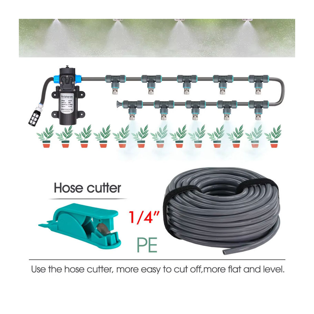 MUCIAKIE Mikro-Bewässerungssystem mit selbstansaugender Pumpe und 0,15mm Sprühdüsen für Garten und Gewächshaus, 110-240V, 60W - Bild 1