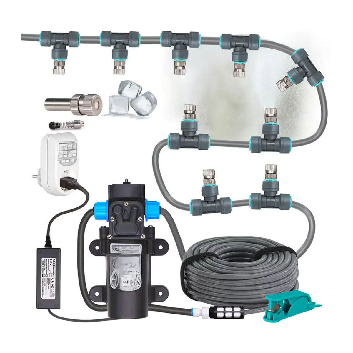 MUCIAKIE Mikro-Bewässerungssystem mit selbstansaugender Pumpe und 0,15mm Sprühdüsen für Garten und Gewächshaus, 110-240V, 60W - Bild 3
