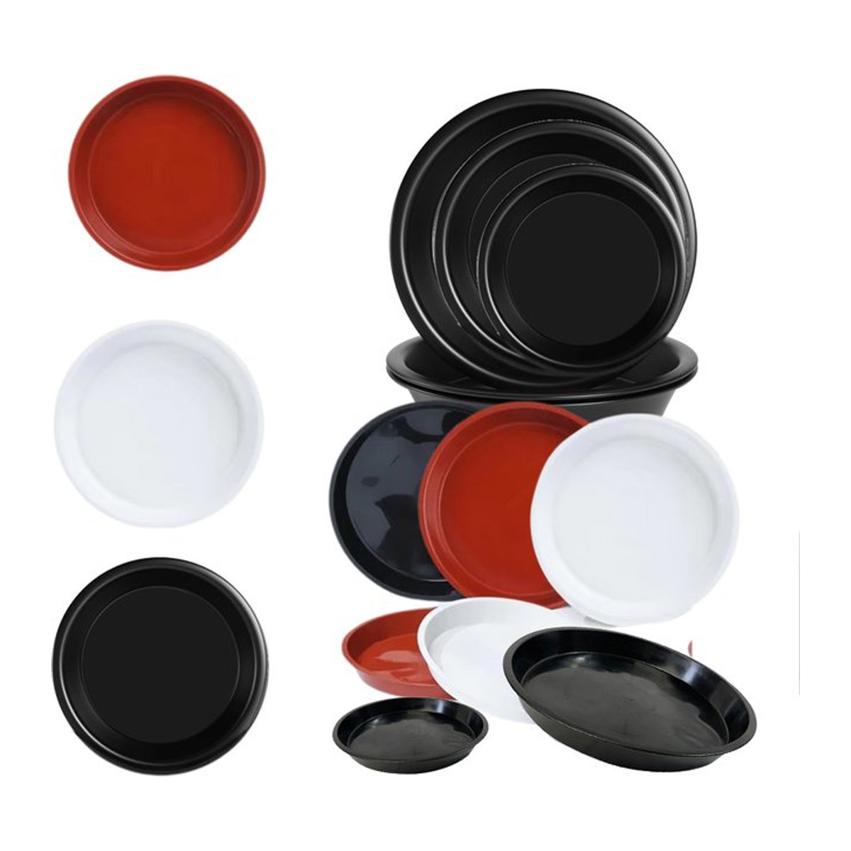MUCIAKIE Set aus 3-5 Kunststoff-Pflanzensatteln in Braun, Weiß und Schwarz für runde Blumentöpfe, Durchmesser: 14-30 cm - Bild 1