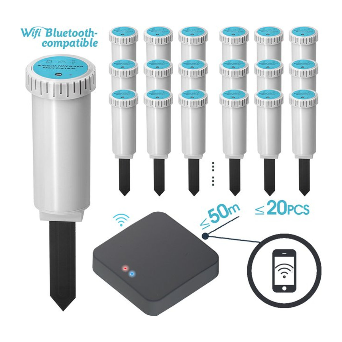 MUCIAKIE Smart Pflanzen-Sensor für Bodenfeuchtigkeit und Temperatur mit Wifi und Bluetooth, wasserdichtes Thermometer und Hygrometer für den Garten - Bild 1