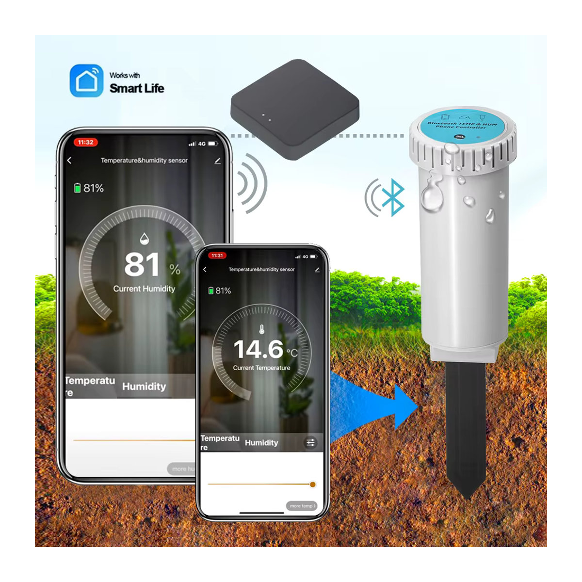 MUCIAKIE Smart Pflanzen-Sensor für Bodenfeuchtigkeit und Temperatur mit Wifi und Bluetooth, wasserdichtes Thermometer und Hygrometer für den Garten - Bild 2