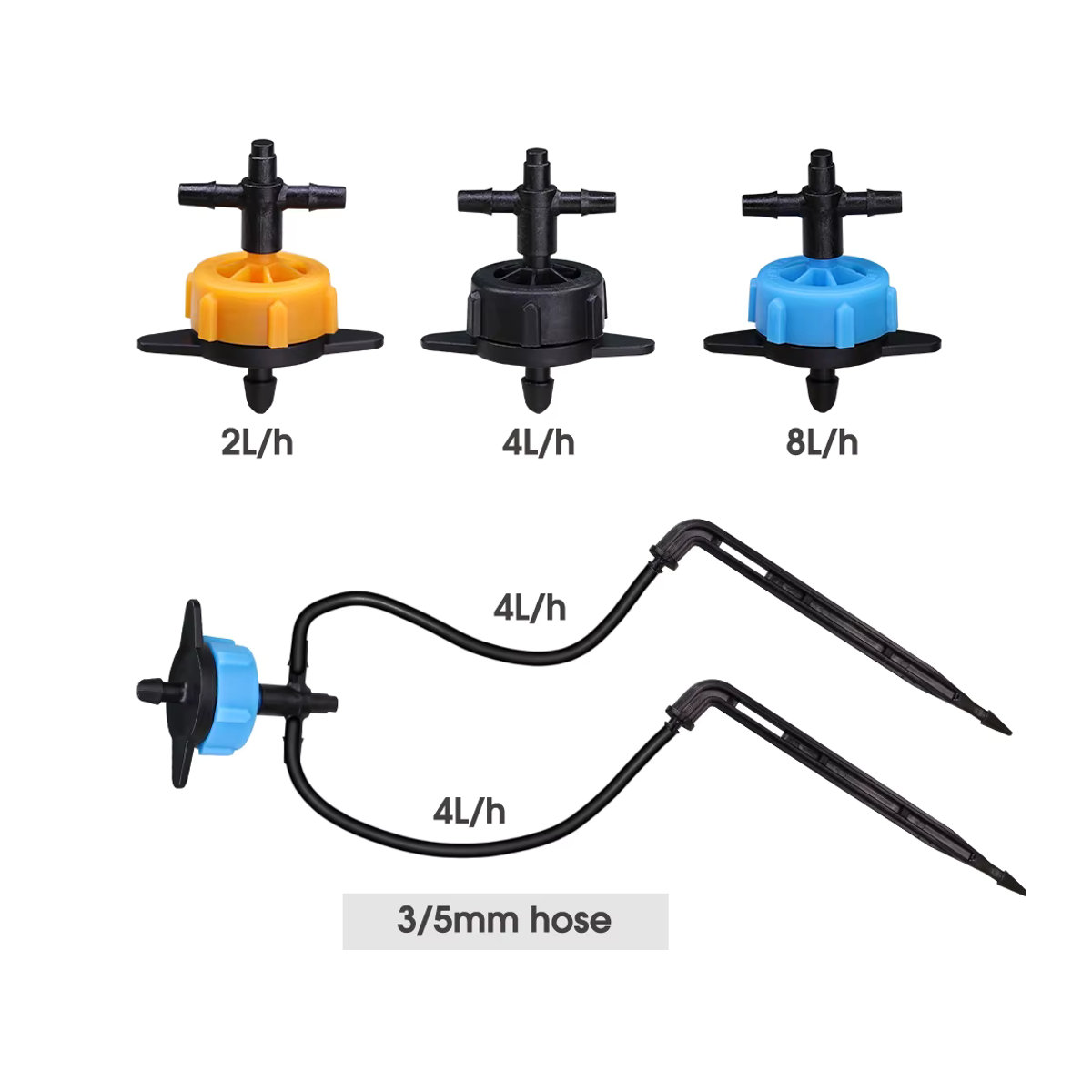 MUCIAKIE Tropf-Bewässerungssystem mit 2/4-Wege-Stecker und Emitter für Bonsai und Blumentöpfe, Schwarz - Bild 3