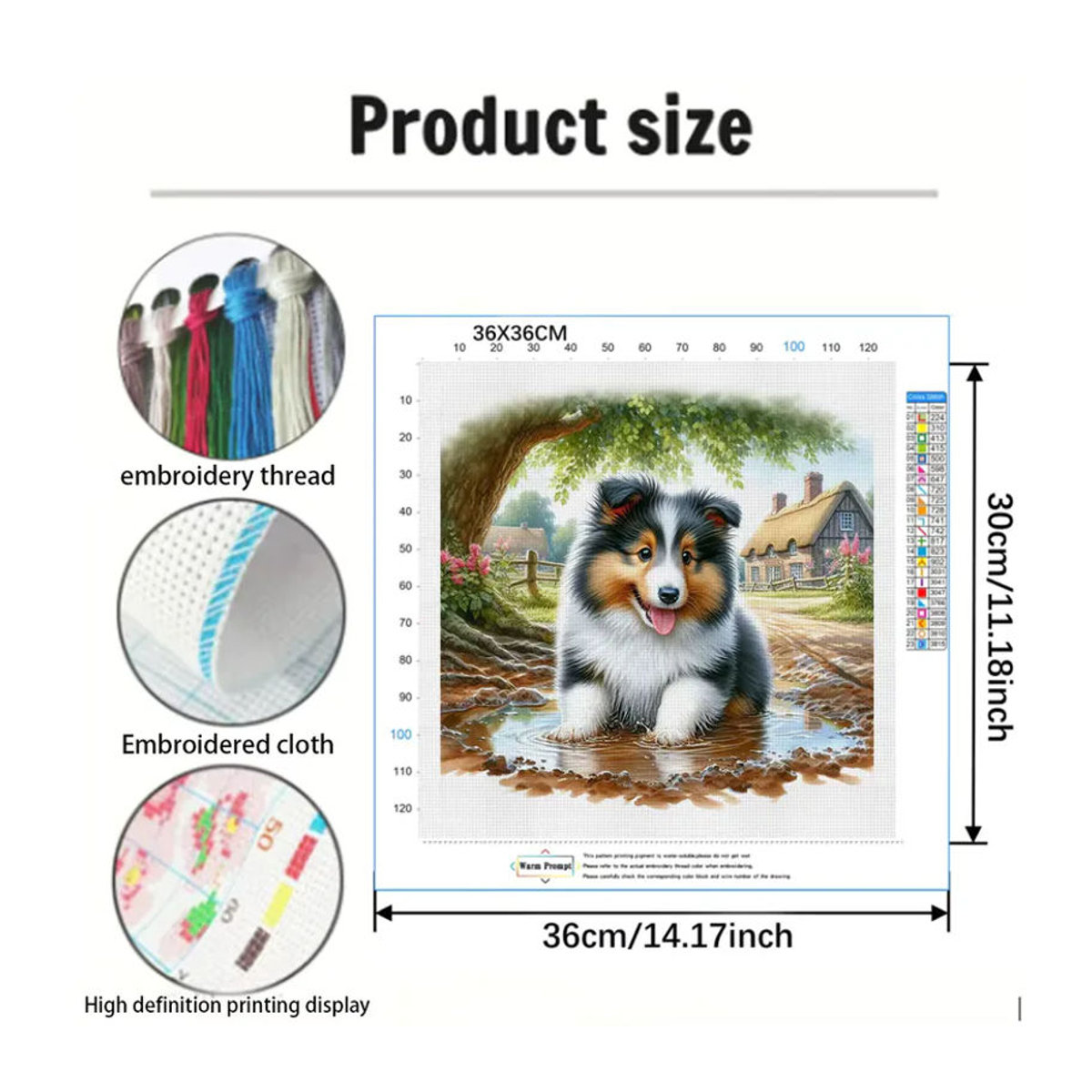 Muddy Puppy Kreuzstich-Set zum Selbermachen, 11CT Stickerei mit Tierprint in Mehrfarbig, Landhaus-Stil, B/H: 36 x 36 cm - Bild 2