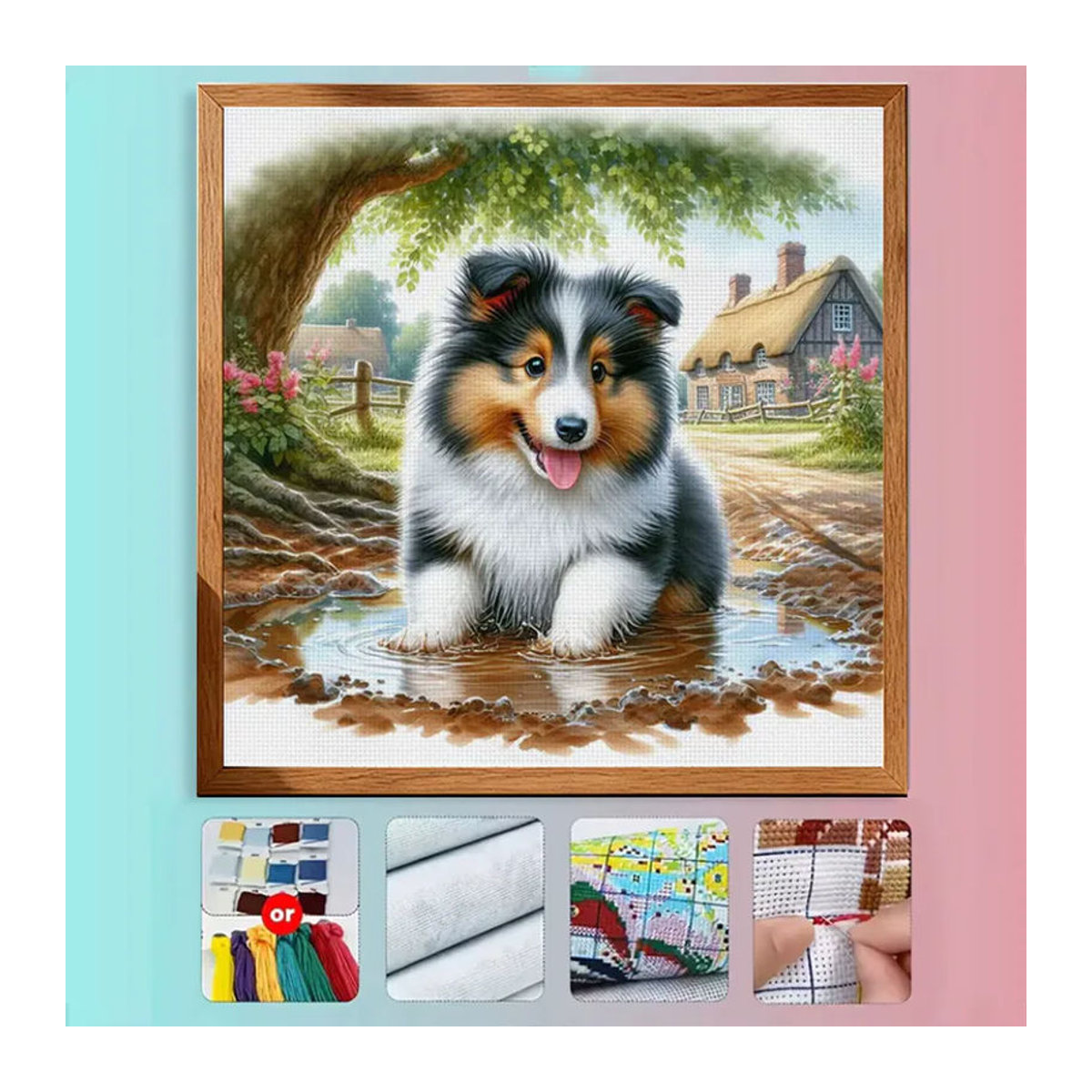 Muddy Puppy Kreuzstich-Set zum Selbermachen, 11CT Stickerei mit Tierprint in Mehrfarbig, Landhaus-Stil, B/H: 36 x 36 cm - Bild 5