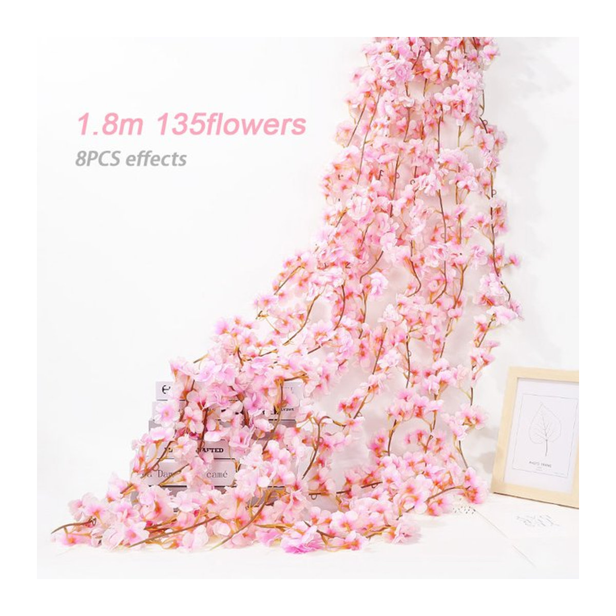 MUFU Künstliche Kirschblüten Seidengirlande in Rosa und Weiß, 180 cm hängende Blumendekoration für Hochzeit und Garten - Bild 1