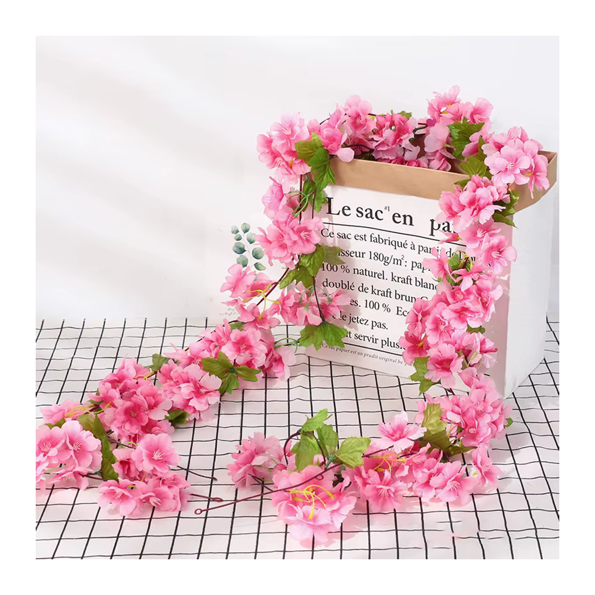 MUFU Künstliche Kirschblüten Seidengirlande in Rosa und Weiß, 180 cm hängende Blumendekoration für Hochzeit und Garten - Bild 2
