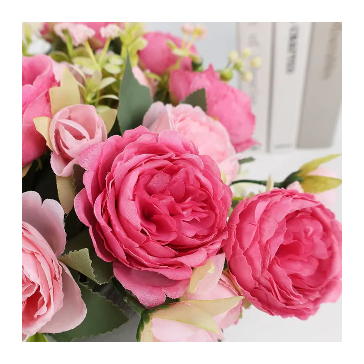 MUFU Künstlicher Pfingstrosenstrauß aus Textil in Rosa und Beige als florale Dekoration für Hochzeiten und als Tischdekoration - Bild 4