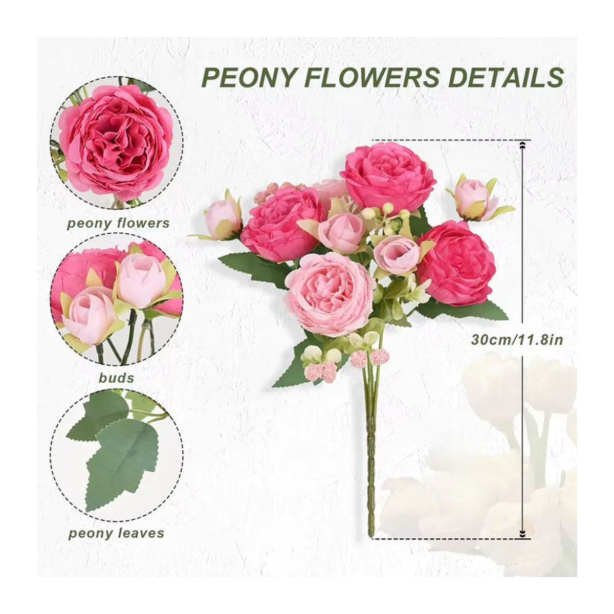 MUFU Künstlicher Pfingstrosenstrauß aus Textil in Rosa und Beige als florale Dekoration für Hochzeiten und als Tischdekoration - Bild 5