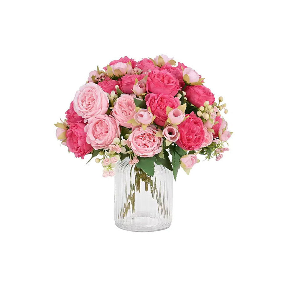 MUFU Künstlicher Pfingstrosenstrauß aus Textil in Rosa und Beige als florale Dekoration für Hochzeiten und als Tischdekoration - Bild 6