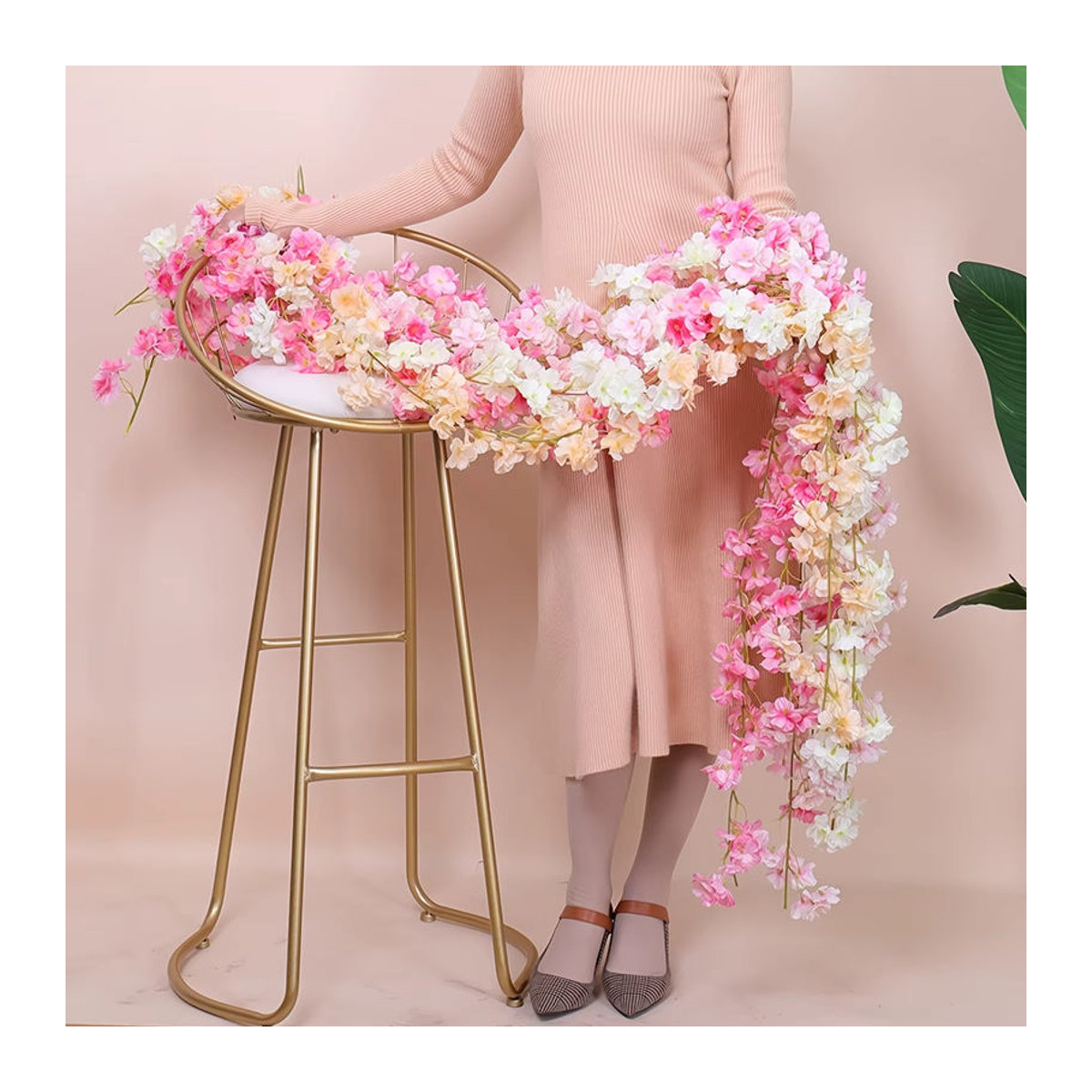 MUFU Rosa Sakura künstliche Blumen Girlande Kirschblüten Ranken für Hochzeit und Dekoration - Bild 3