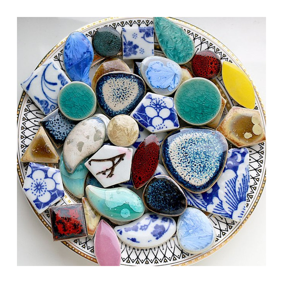 Multicolor Porzellan Mosaik Fliesen aus Keramik für DIY Bastelmaterialien, 100 g, Dicke: 0,5 mm - Bild 1