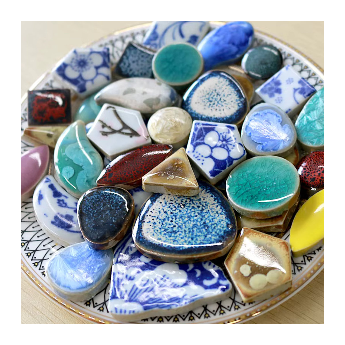 Multicolor Porzellan Mosaik Fliesen aus Keramik für DIY Bastelmaterialien, 100 g, Dicke: 0,5 mm - Bild 2