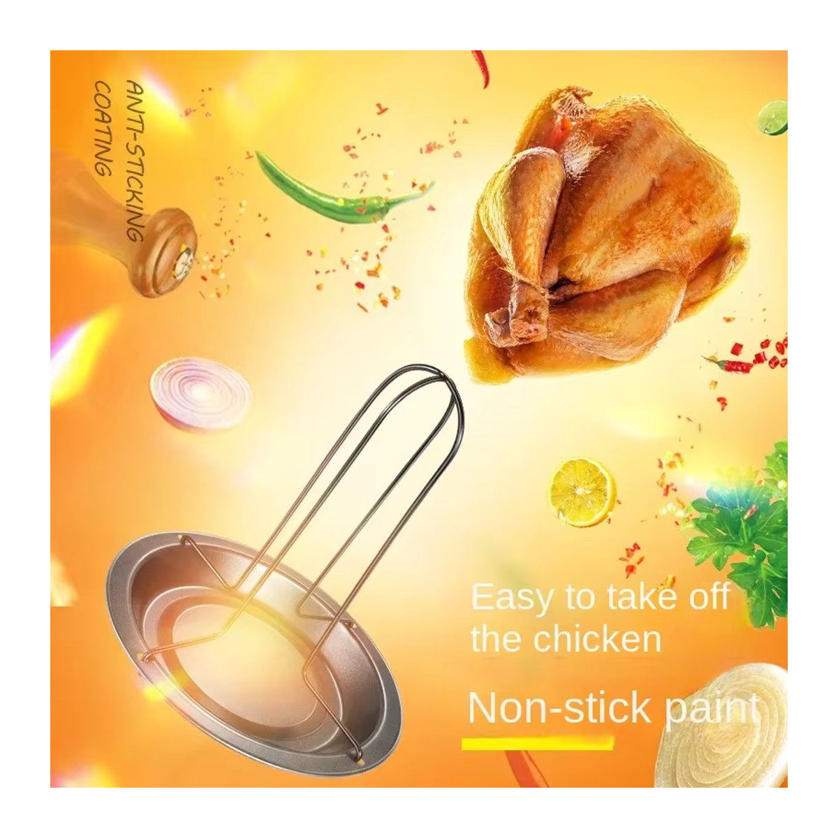 Multifunktionale tragbare Hühner-Grillplatte aus Edelstahl mit Antihaftbeschichtung und integrierter Schüssel für Küche und Outdoor - Bild 2
