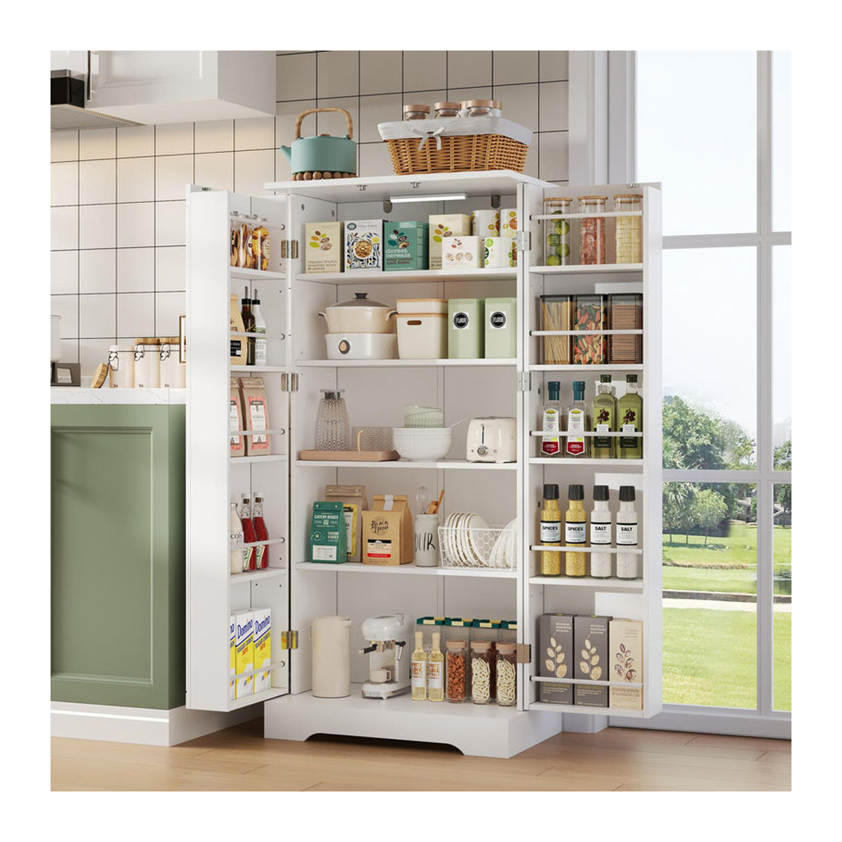 Multifunktionaler Küchenschrank von TG Electrical DE in Weiß, modern und minimalistisch mit Drehtüren aus Holzwerkstoff, B/T/H: 60 x 35 x 128 cm - Bild 2