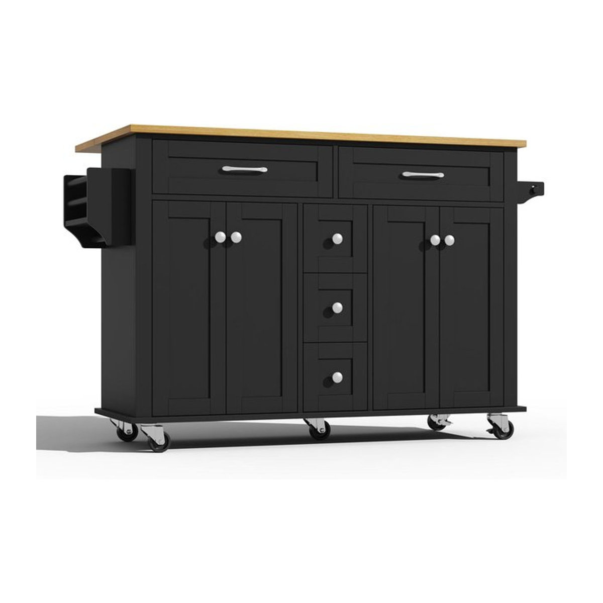 Multifunktionaler Küchenwagen von TG Electrical DE mit ausklappbarer Arbeitsplatte in Schwarz und Naturfarbe, B/T/H: 140 x 40/65 x 89 cm - Bild 1