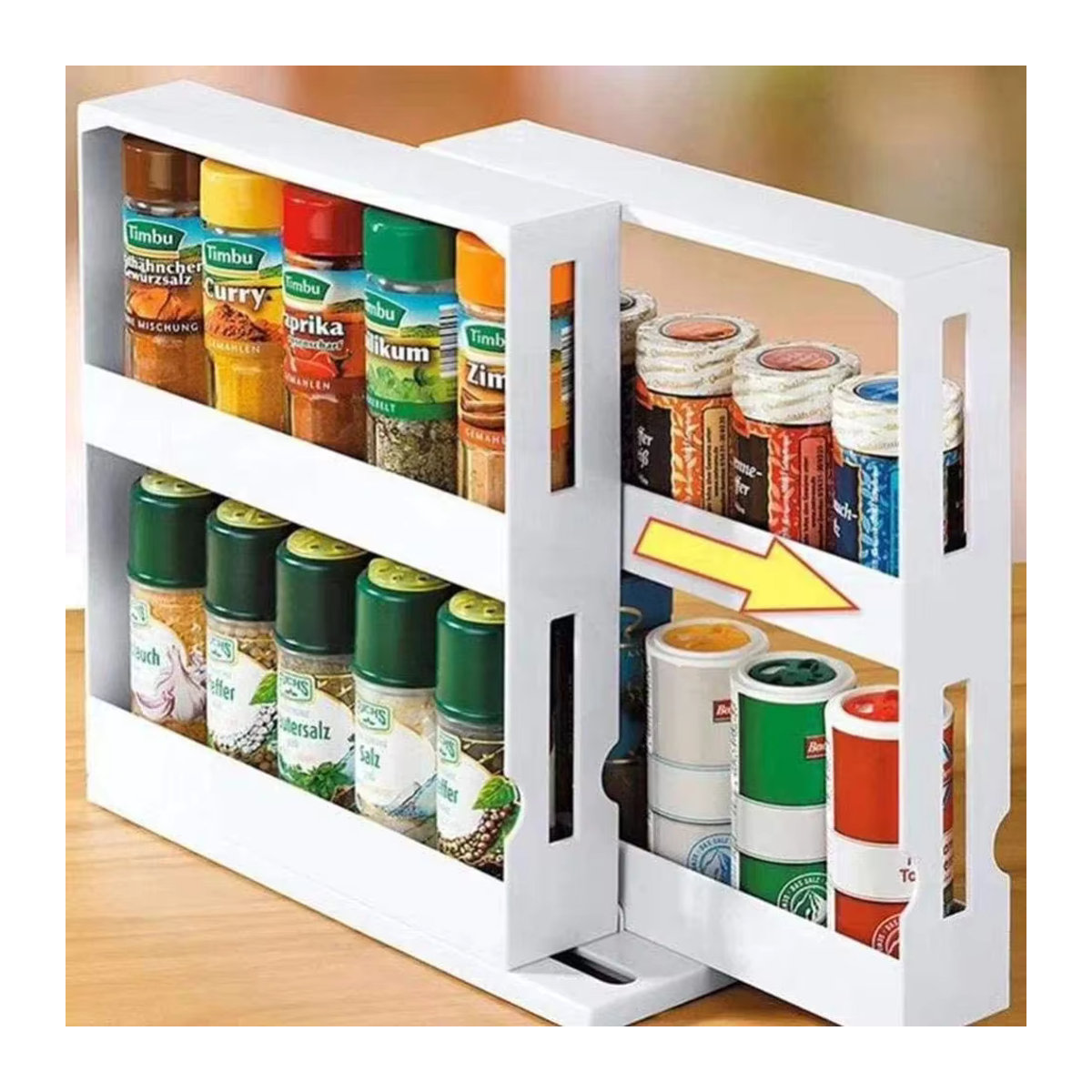 Multifunktionales 2-stufiges Gewürz-Organizer-Rack mit Drehfunktion und Rutsche in Weiß - Bild 4