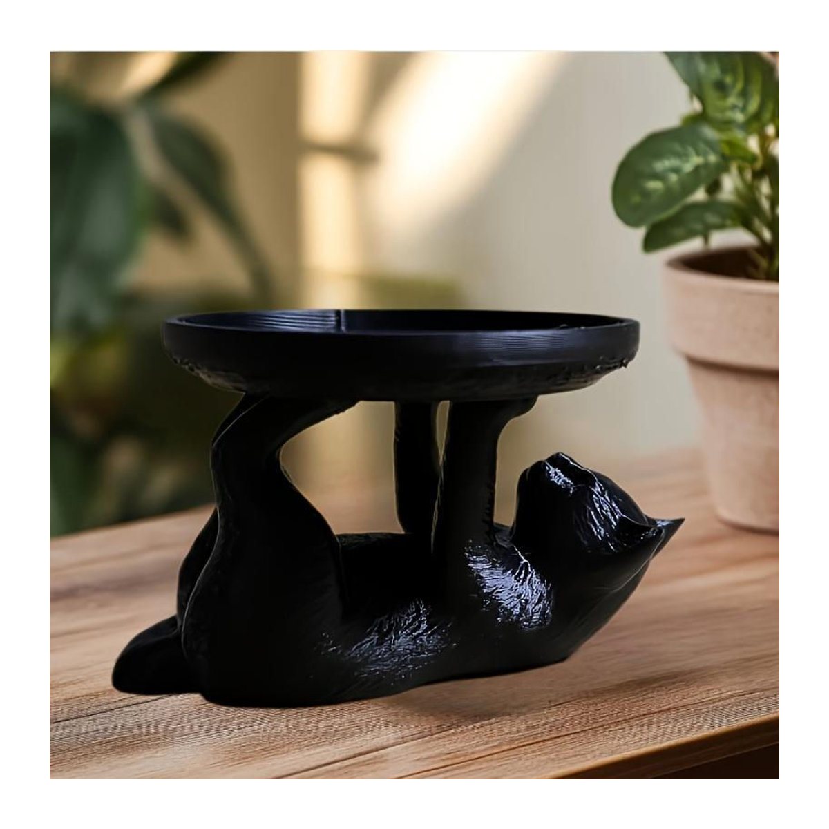 Multifunktionales Aufbewahrungsornament in Form einer schwarzen Katze aus Kunstharz mit rundem Design für deine Dekoration - Bild 2