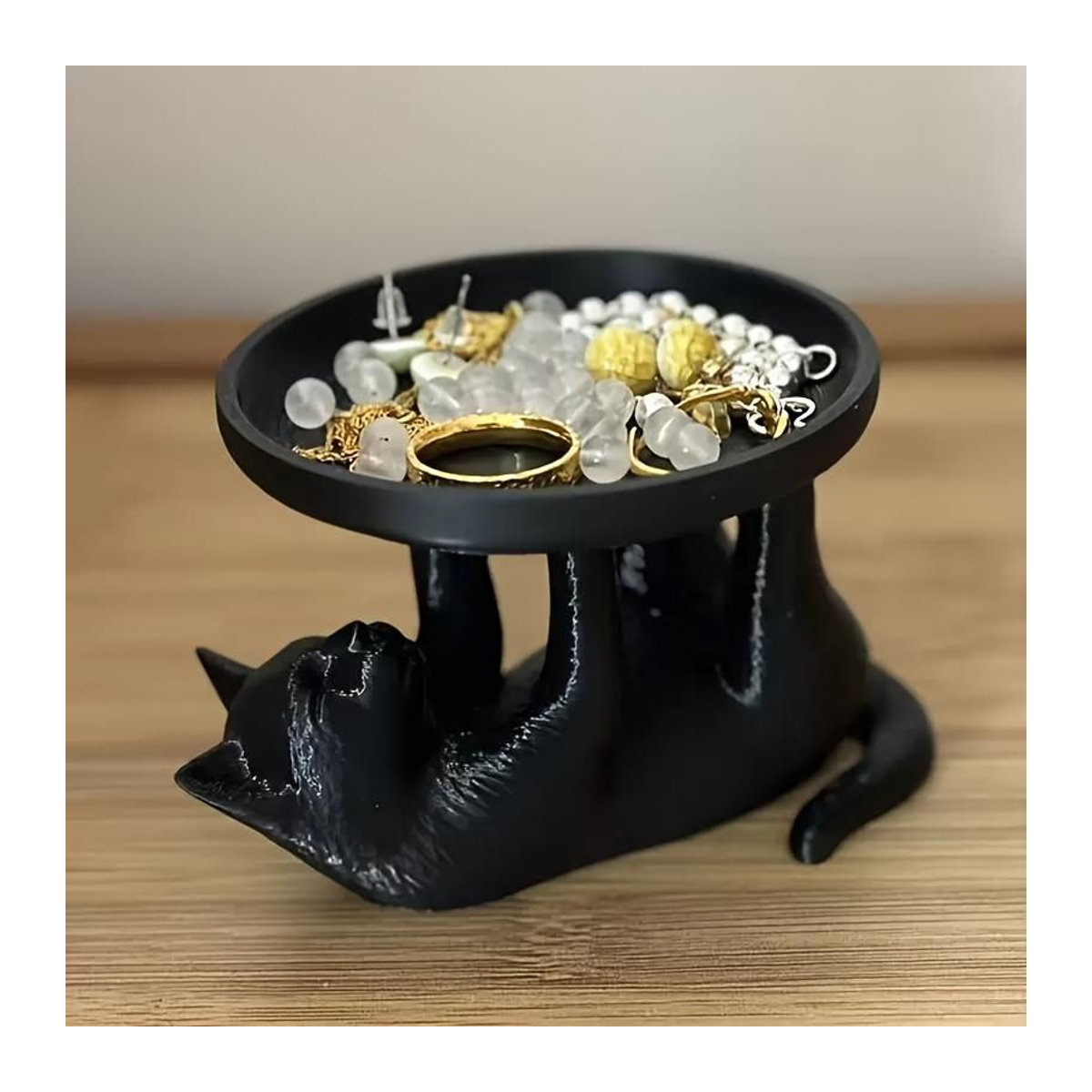 Multifunktionales Aufbewahrungsornament in Form einer schwarzen Katze aus Kunstharz mit rundem Design für deine Dekoration - Bild 3