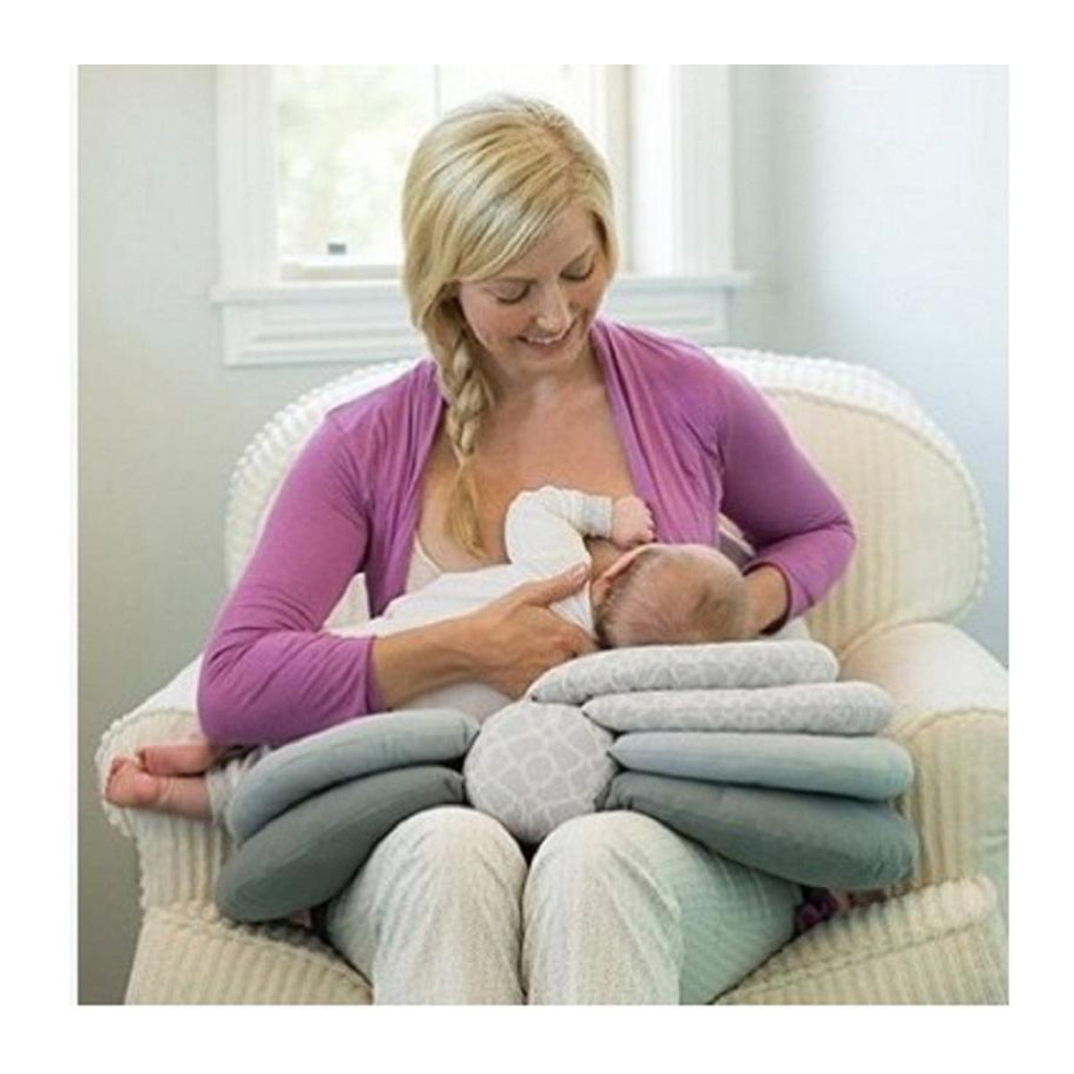 Multifunktionales Fashnics Baby-Stillkissen mit Flaschenhalter und Stillabdeckung in Rosa - Bild 1
