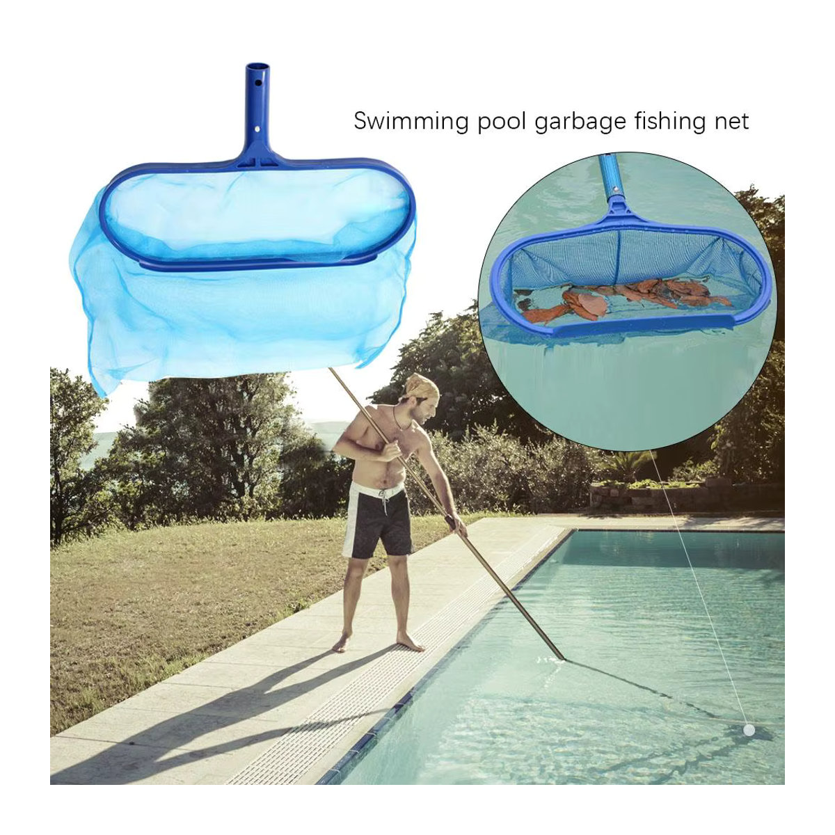 Multifunktionales Tiefwasser-Reinigungsnetz mit Griff für Außenpools in Blau - Bild 2